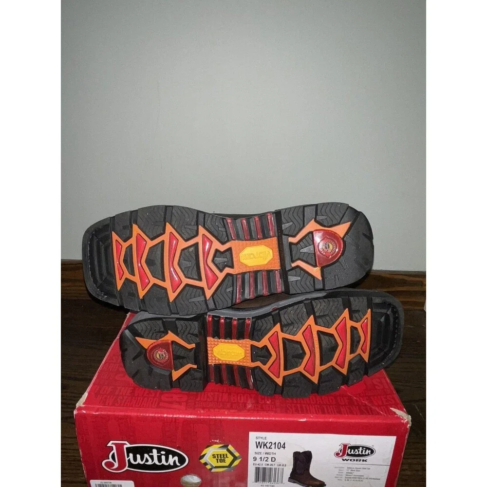 New Justin Commander X5 Boots Steel Toe WK2104 Tobacco Men's Shoe Size 9.5 D